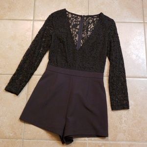 Black long sleeve lace romper